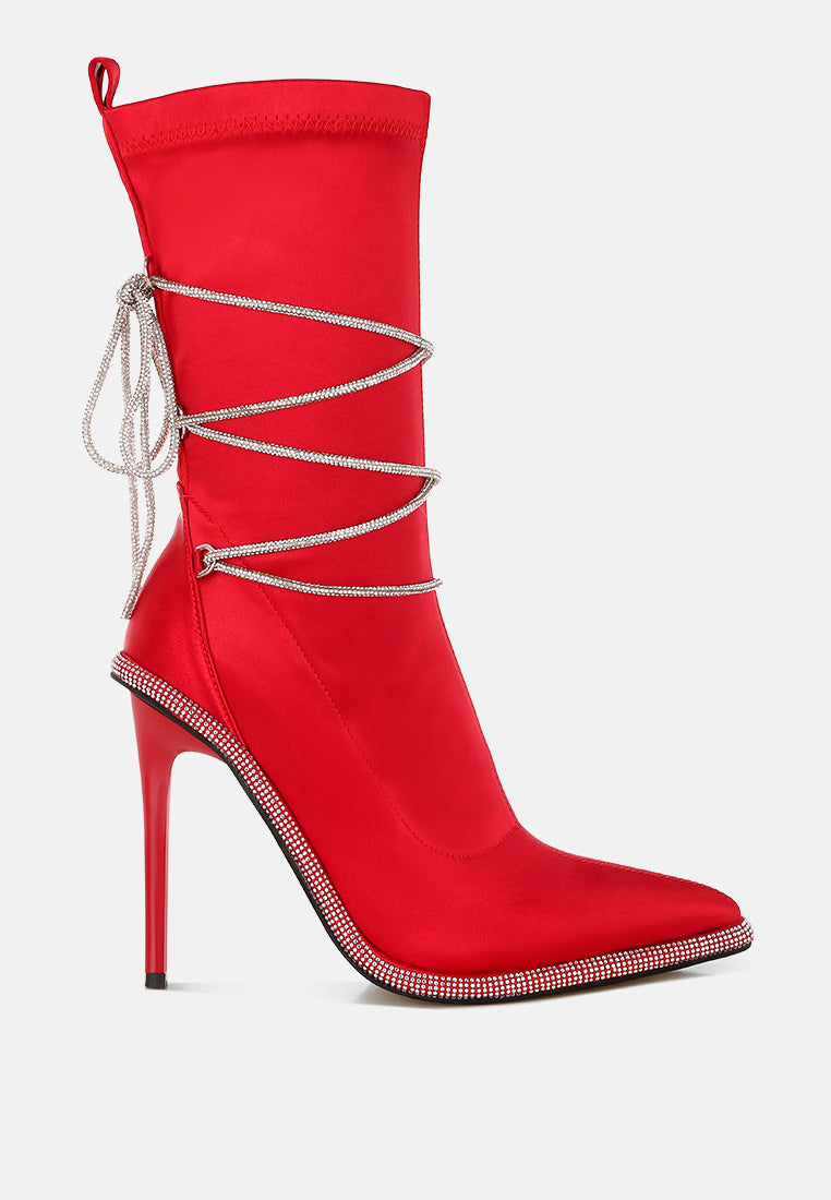 Dacia Rhinestones Strap Satin Calf Boots-6